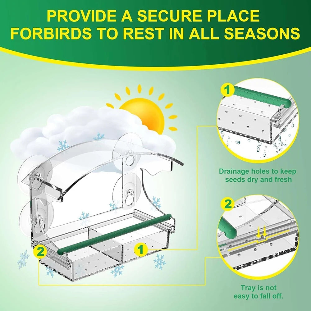 Acrylic Window Bird Feeder With 4 Suction Cups For Outdoors