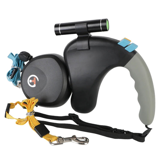 Double Dog Leash Retractable Rope With Light For Two Dogs