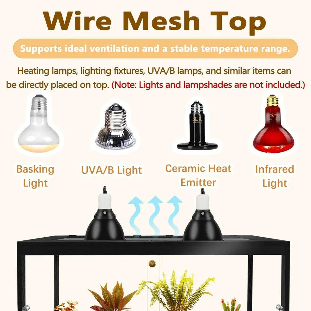 60 Gallon Prolee Reptile Enclosure With Metal Mesh Roof And Lockable Door Black