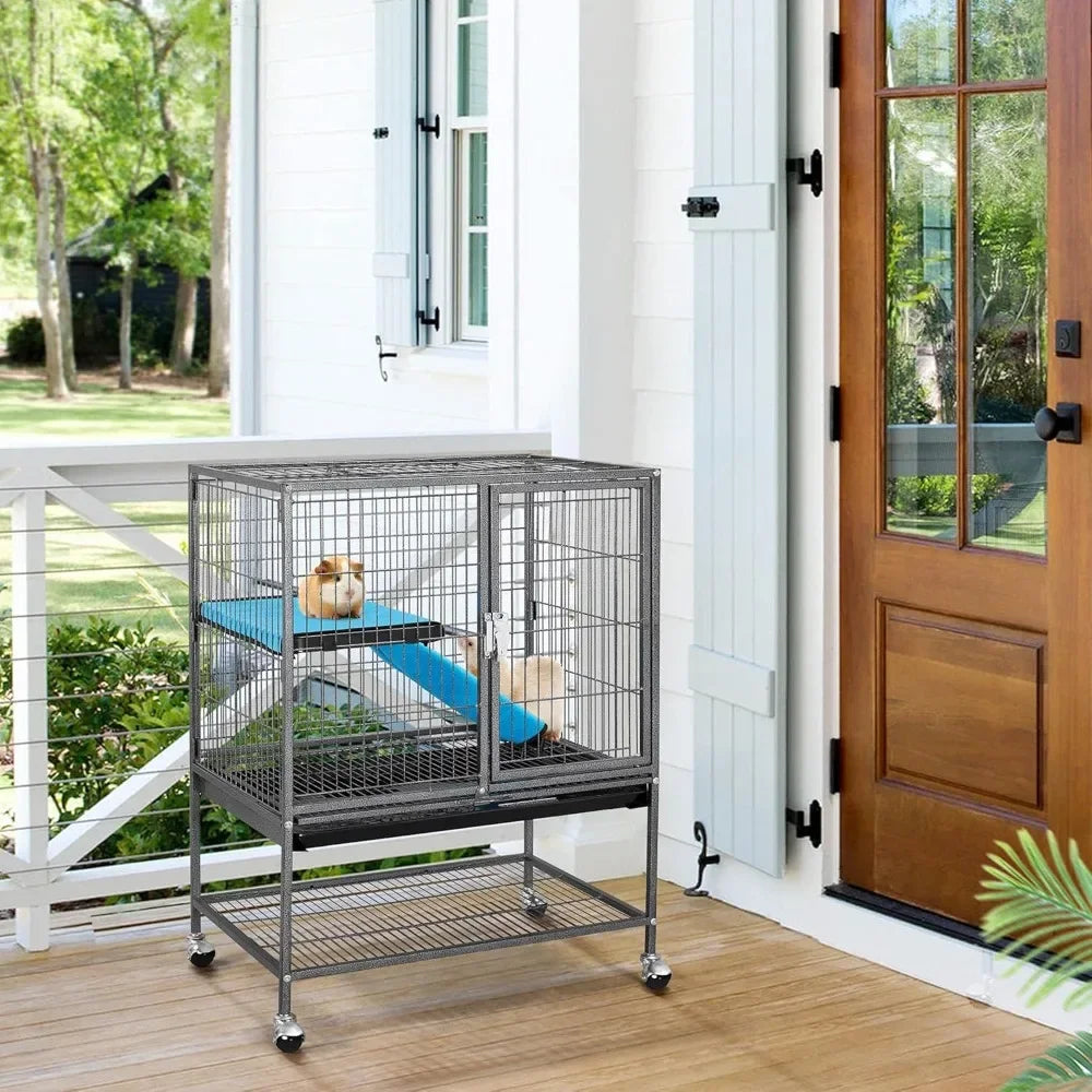 Metal 34 Inch Ferret Cage Indoor Critter Cage for Adult Rats Rabbits Ferrets Chinchillas 2 Tiers Small Animal