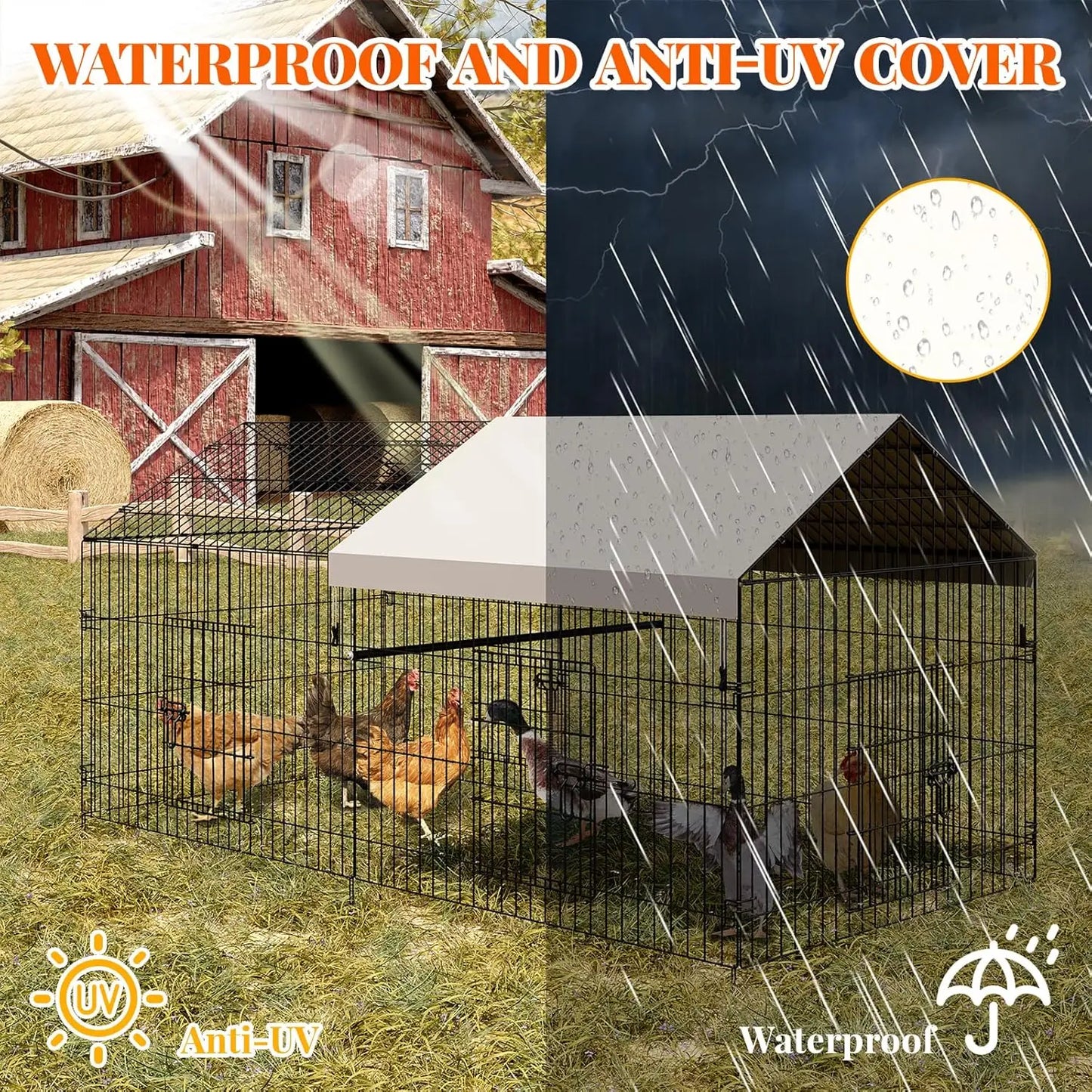 Metal Chicken Coop Portable Poultry Cage Outdoor Backyard Farm Rabbit Duck Chicken Run