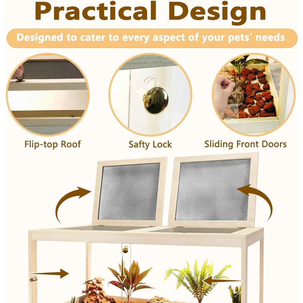 Oak Bearded Dragon Enclosure With Legs 77 Gallon Mesh Lid Stand