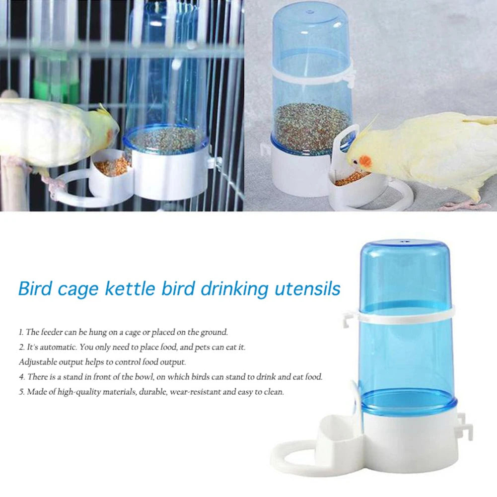 Bird Water Drinker Feeder Container For Birdcages Transparent Blue Plastic
