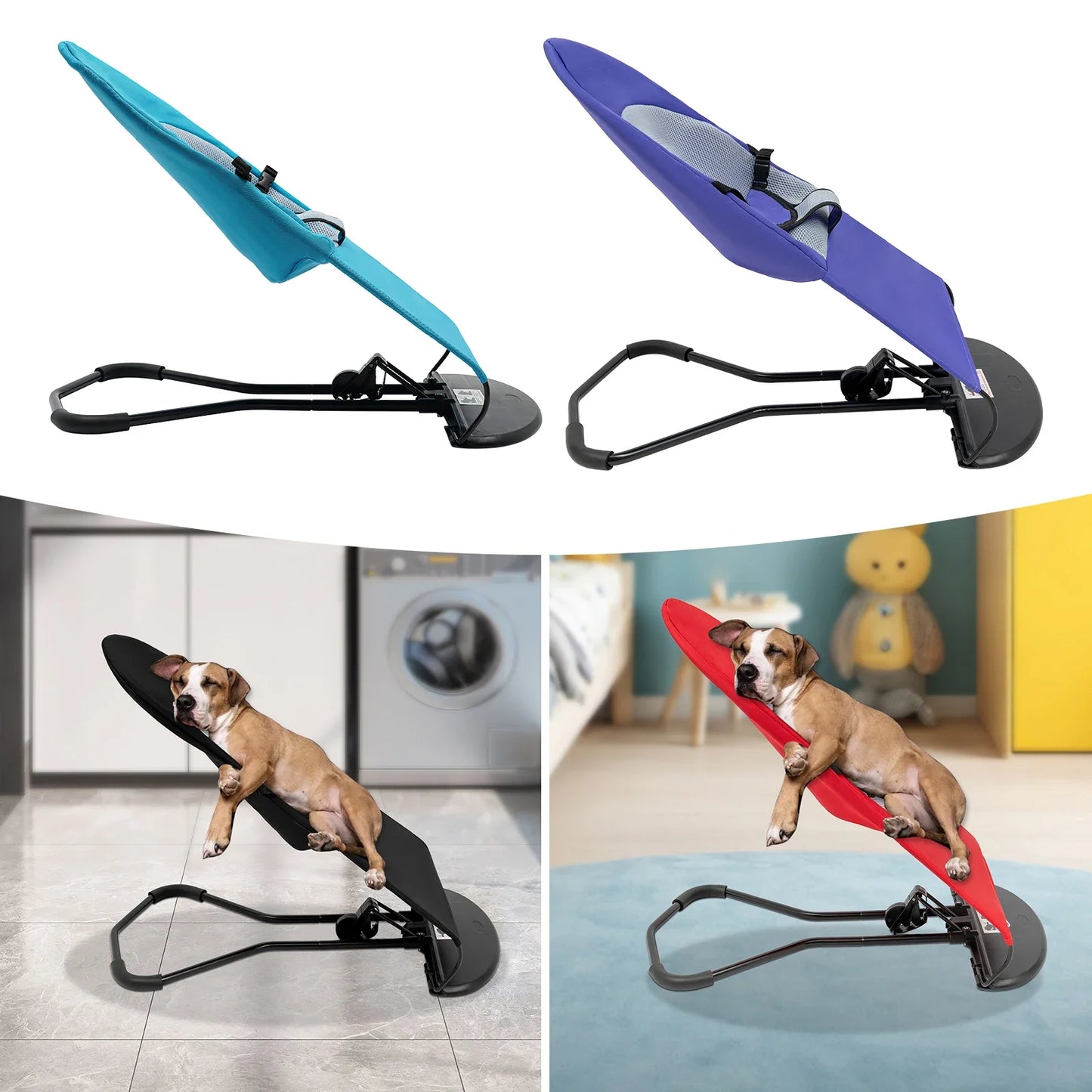 Pet Rocking Chair for Small Medium Dogs and Cats 33lb Capacity 3 Level Height Adjustable Foldable Design with Safety Buckle