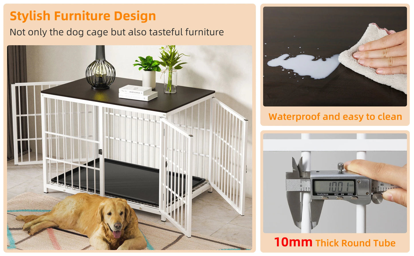 Large Wooden Dog Crate Indoor Furniture Style Elevated Pet Dog Cage Kennel End Table Lattice Playpen with 3 Doors