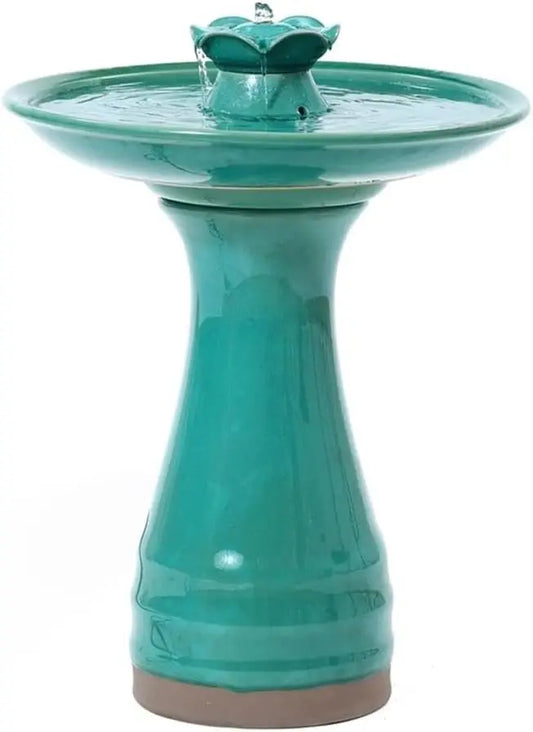 22 Inch Ceramic Bird Bath Fountain Glazed Lotus Waterfall