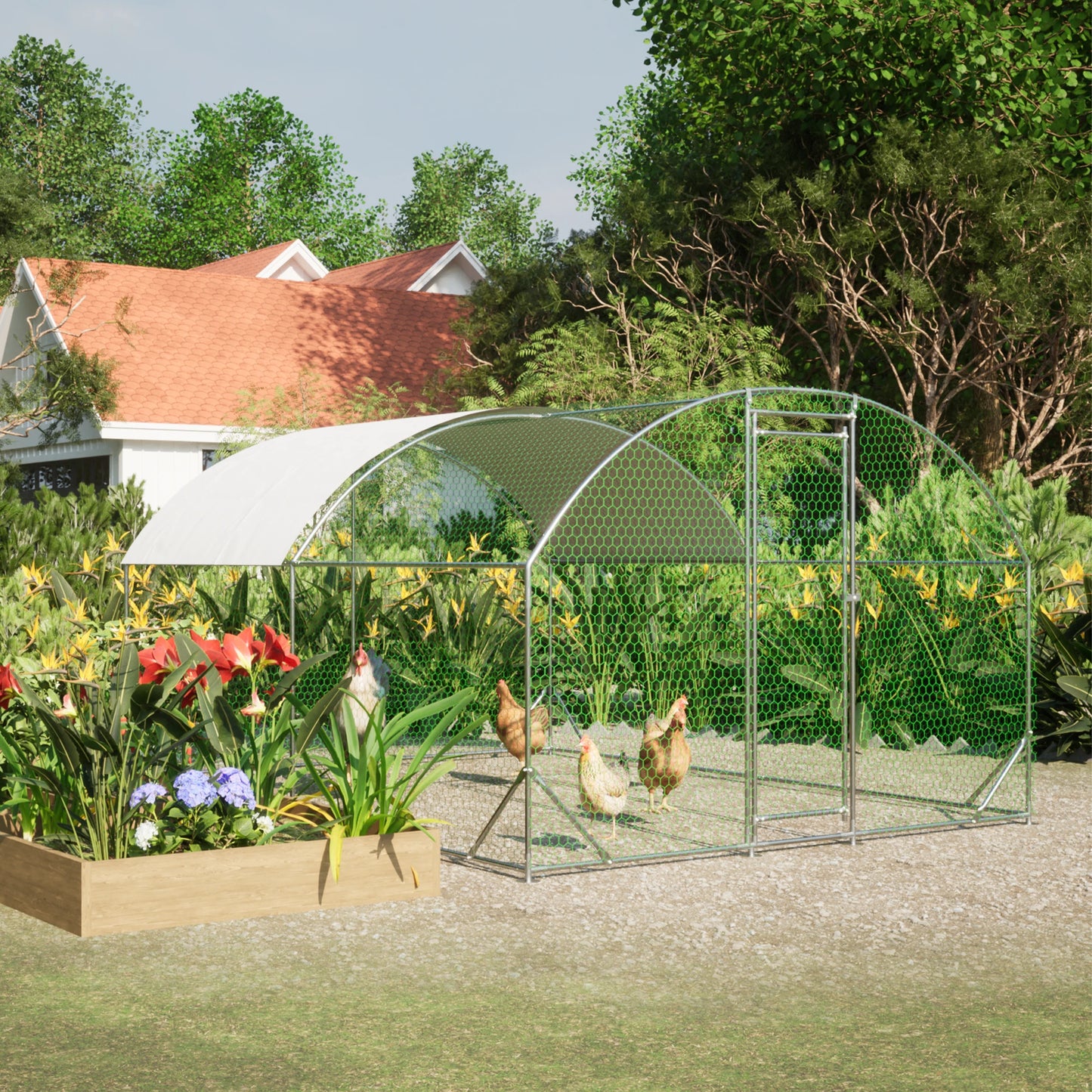 LZBEITEM Large Chicken Coop Metal Run with Waterproof UV Cover Dome Shaped Walk-in Fence Cage Hen House