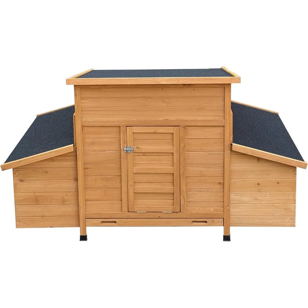55 Inch Large Wooden Chicken Coop With 6 Nesting Boxes Outdoor Hen House Waterproof Roof
