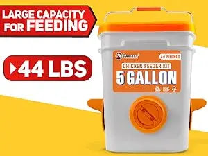5-Gallon/44 Pounds Automatic Chicken Feeder & Waterer Set(2 Buckets), Chicken Feeder Port & Water Cup No Waste, Rain Proof