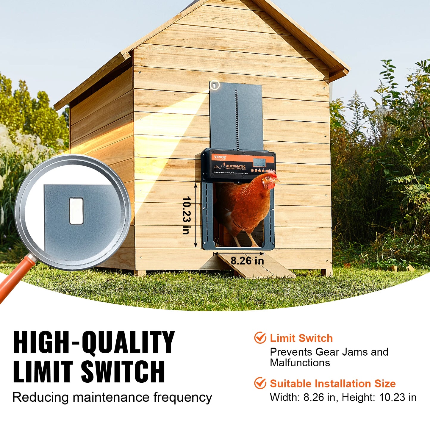 SucceBuy Automatic Chicken Coop Door with Light Sensing Remote Control Battery Powered Chicken Door Opener