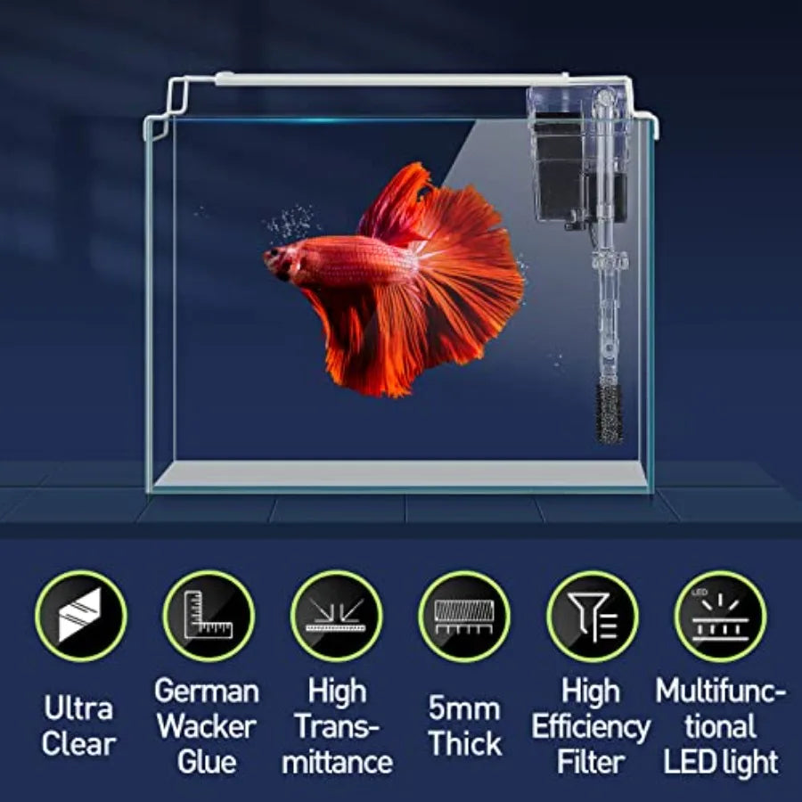Rimless Glass Aquarium Starter Kit 3 Gallon Ultra Clear Low Iron Glass Fish Tank Set For Small Betta Fish