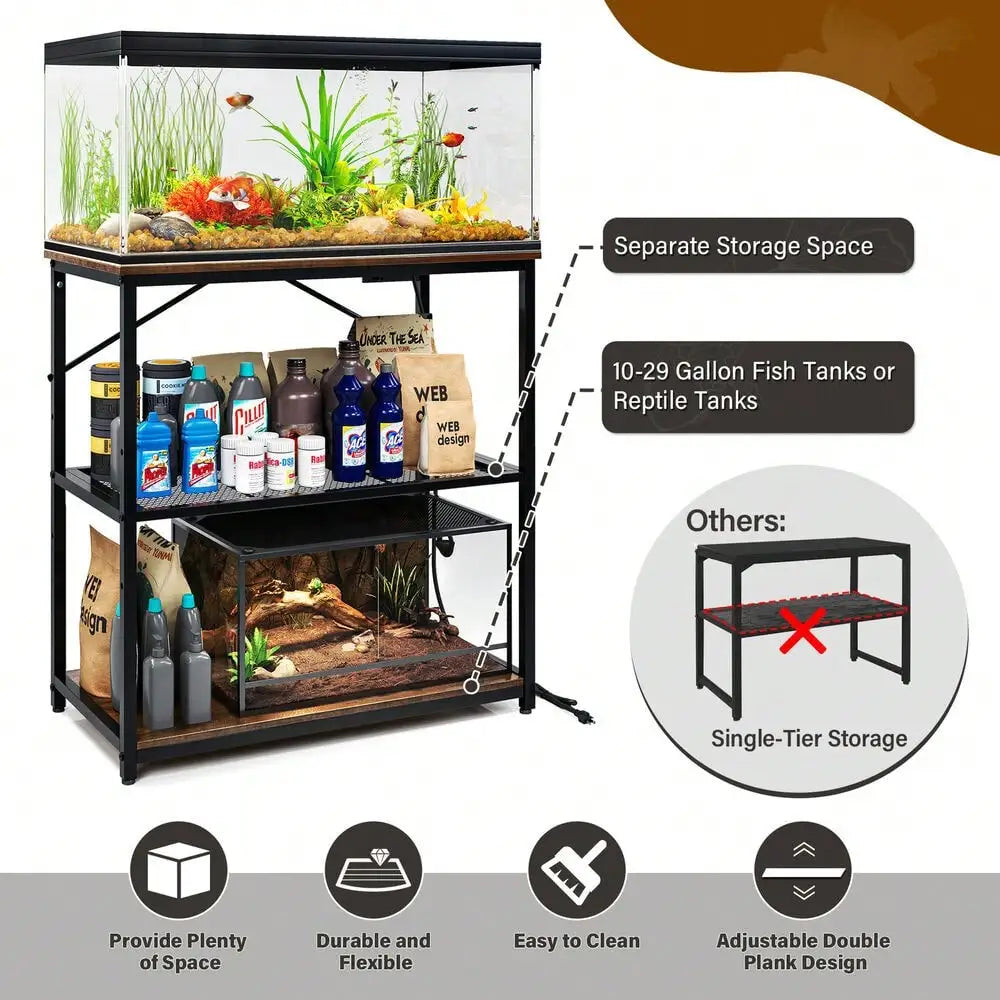 10 to 30 Gallon Adjustable Fish Tank Aquarium Stand with Charging Station