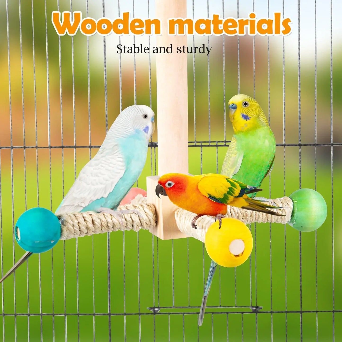 Interactive Spinning Bird Perch Toy Wooden Exercise Stand For Small Parakeets