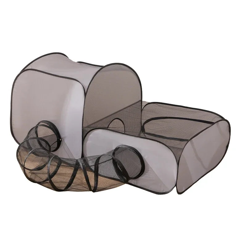 Square Gray Cats And Dogs Oxford Cloth Play Tunnel Nest