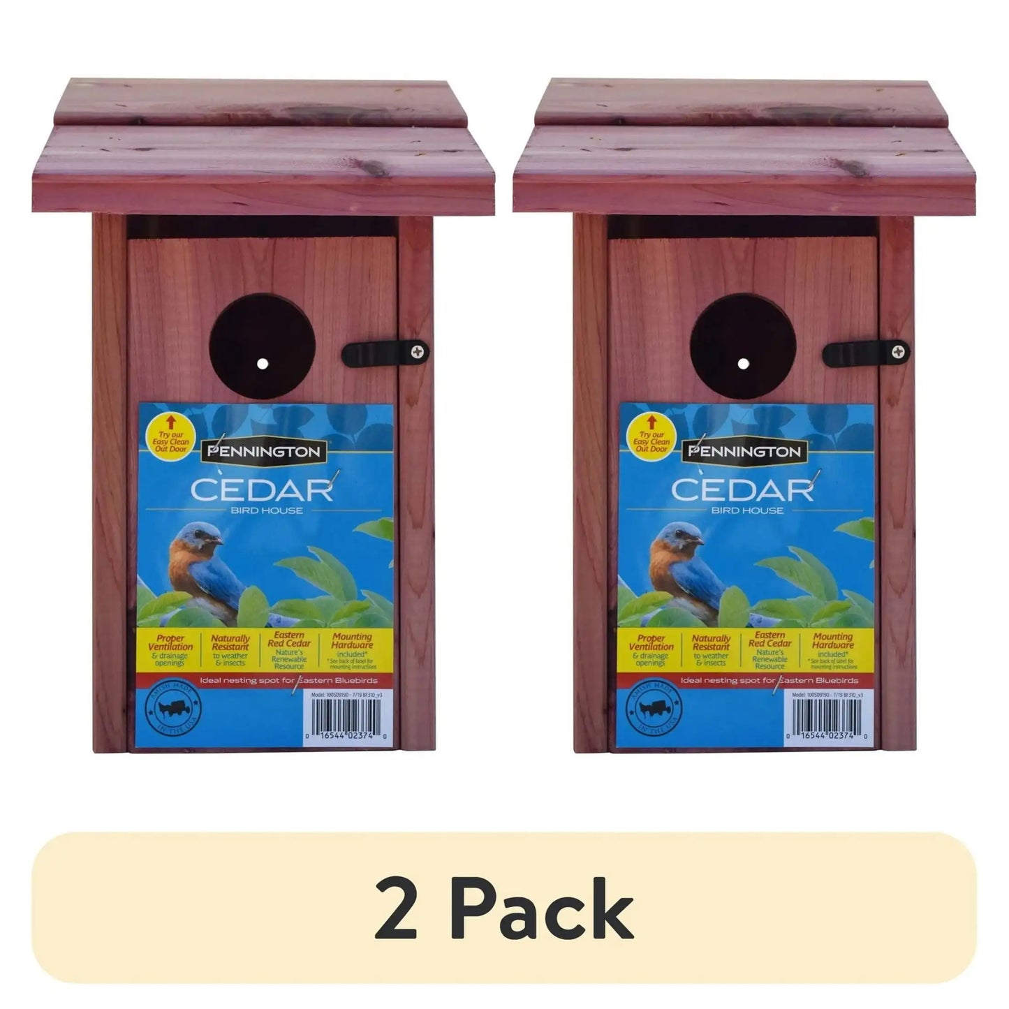 2-Pack 13 Inch Tall Red Cedar Bluebird House For Garden And Yard Nesting
