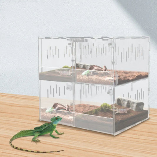 Bymaocar 4-grid Clear Acrylic Reptile Terrarium Cage With Thermometer