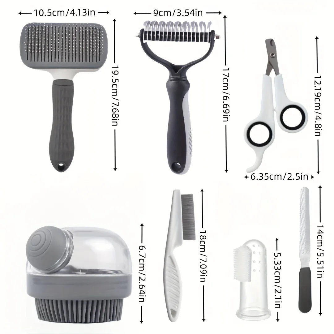8 Piece Dog Grooming Kit Self Cleaning Set With Nail Clippers Flea Comb