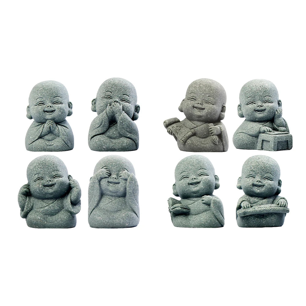 4Pcs Little Monk Figurines Cute Mini Buddha Statues for Home Office Car Decor
