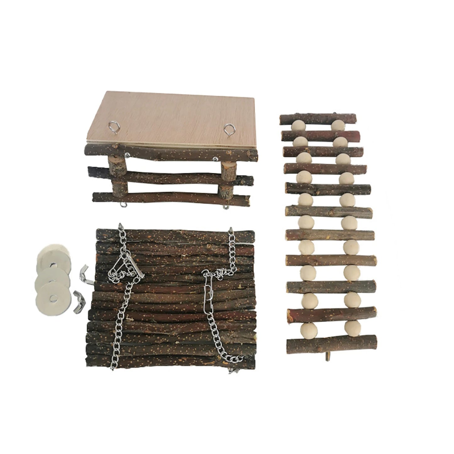 Hamster Climbing Toys Small Animals Pets Exercise Activity Set Natural Wooden Living Climb System With Ladder Swing