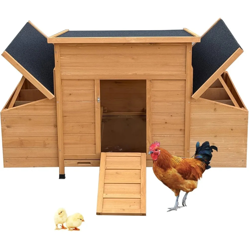 55 Inch Large Wooden Chicken Coop With 6 Nesting Boxes Outdoor Hen House Waterproof Roof
