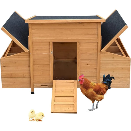 55 Inch Large Wooden Chicken Coop With 6 Nesting Boxes Outdoor Hen House Waterproof Roof