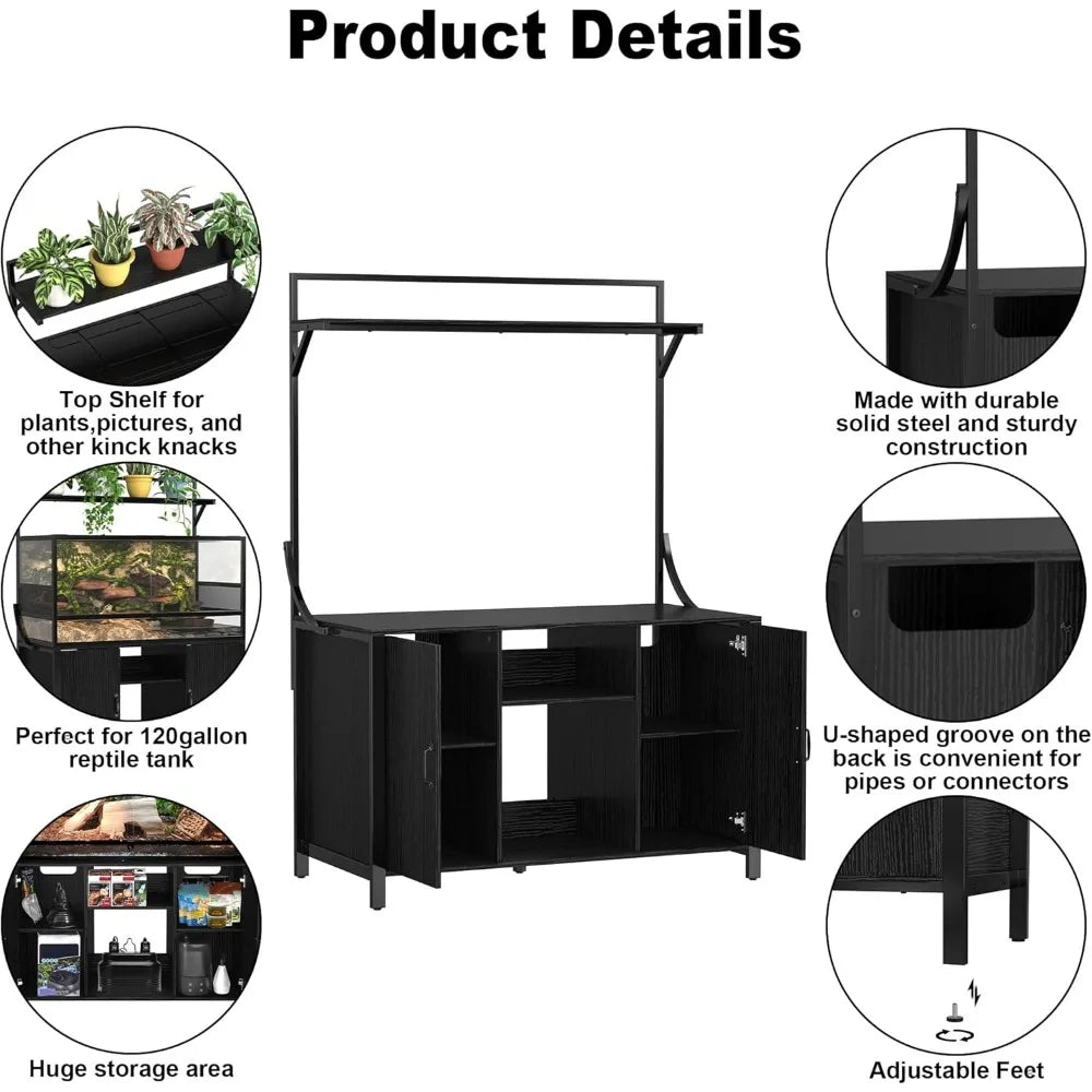 Reptile Tank Stand Terrarium Stand with Cabinet for Accessories Storage 48" X 24" Tabletop Fits up to 120 Gallon Bearded Dragon