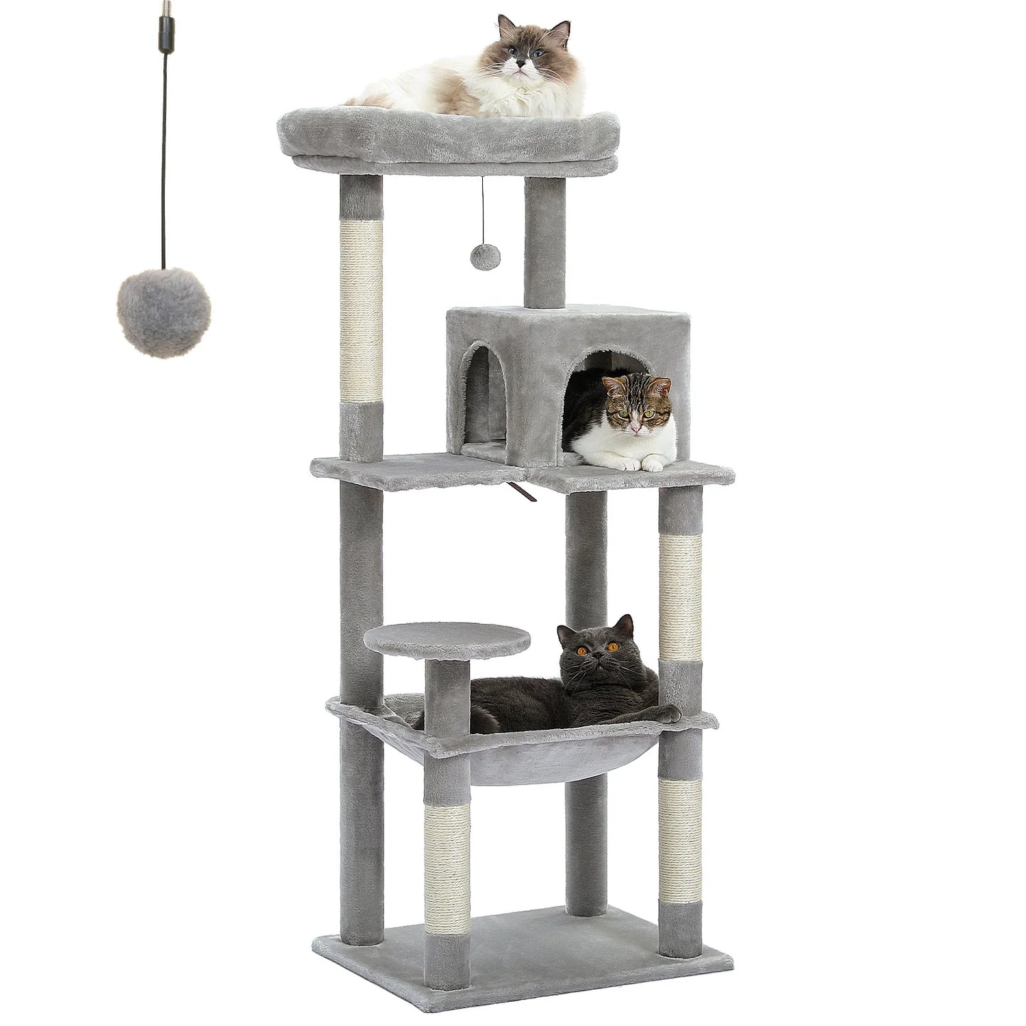 Cat Tree for Indoor Cats 5 Level Cat Tower with Large Hammock Sisal Covered Scratching Posts Cozy Condo Top Perch