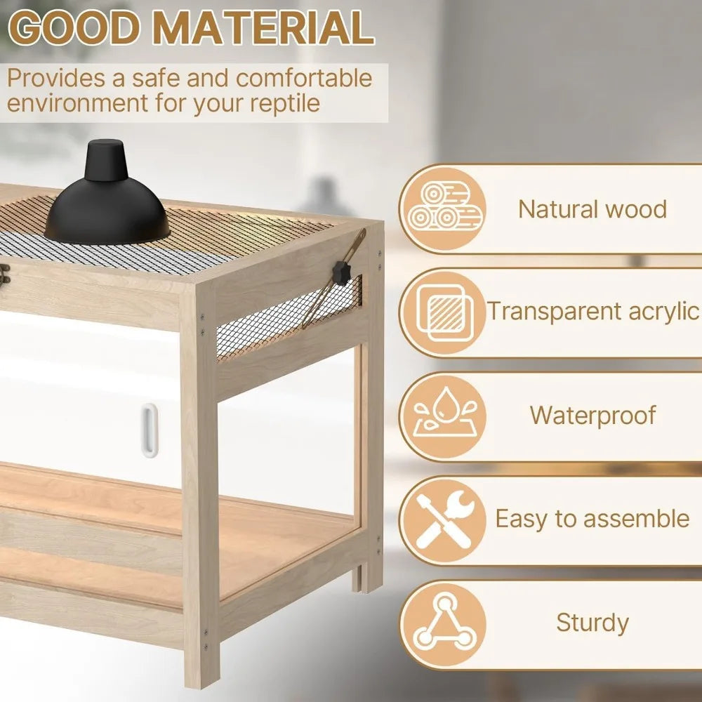 80 Gallon Reptile Enclosure 4x2x2ft Mesh Top With Wood And Acrylic Frame