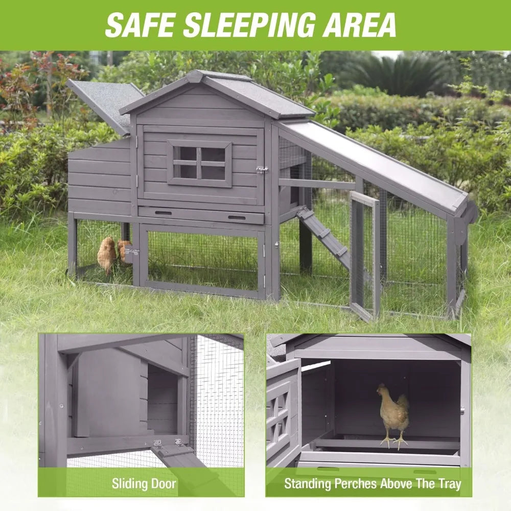 Mobile Wooden Chicken Coop with Run and Nesting Box Movable Poultry Cage for Outdoor Use