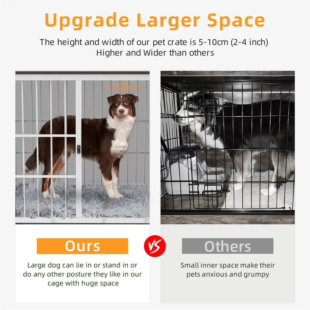 Large Wooden Dog Crate Indoor Furniture Style Elevated Pet Dog Cage Kennel End Table Lattice Playpen with 3 Doors