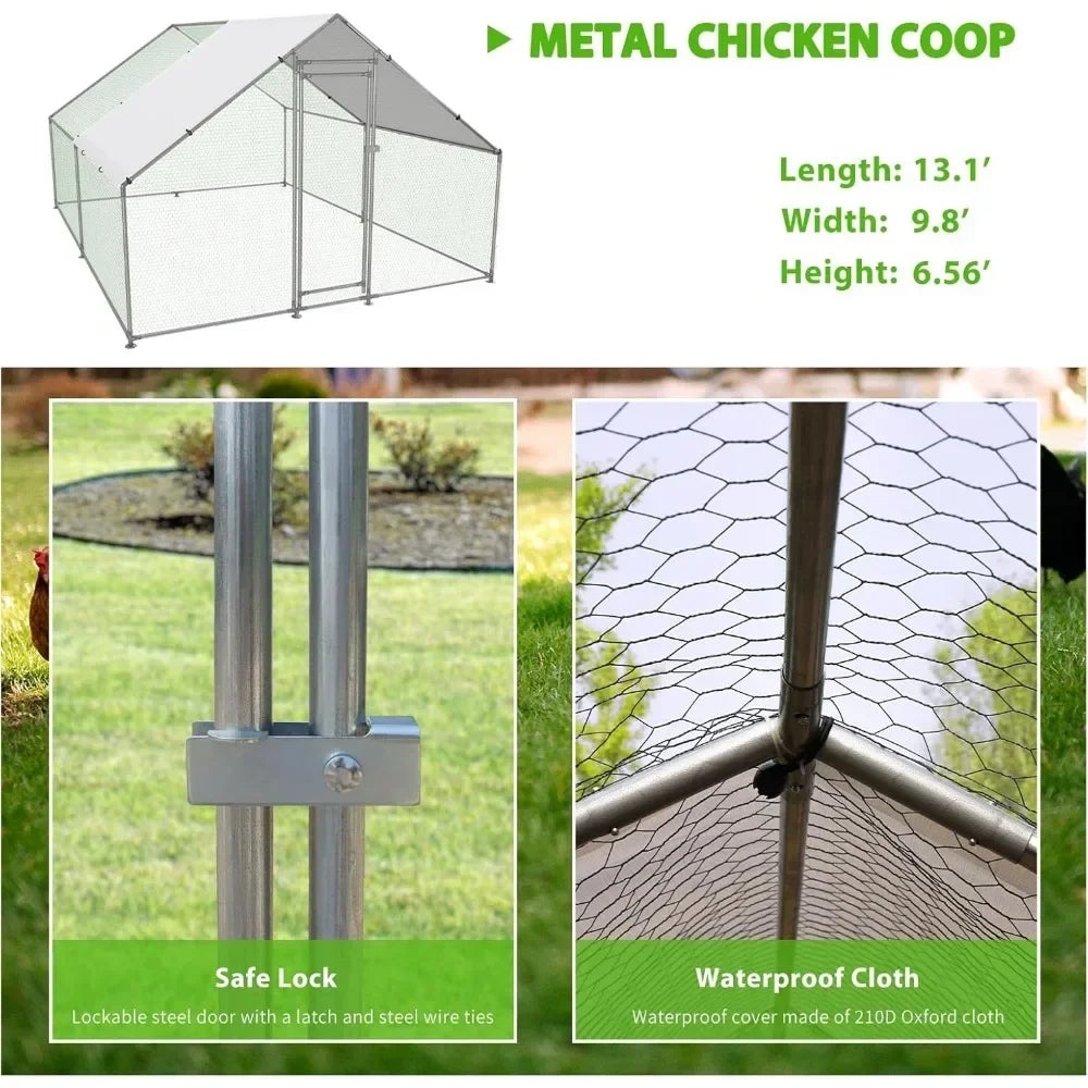 Large Metal Chicken Coop Walk In Poultry Cage with Water Resistant and Anti UV Cover for Ducks Rabbits and Cats Outdoor