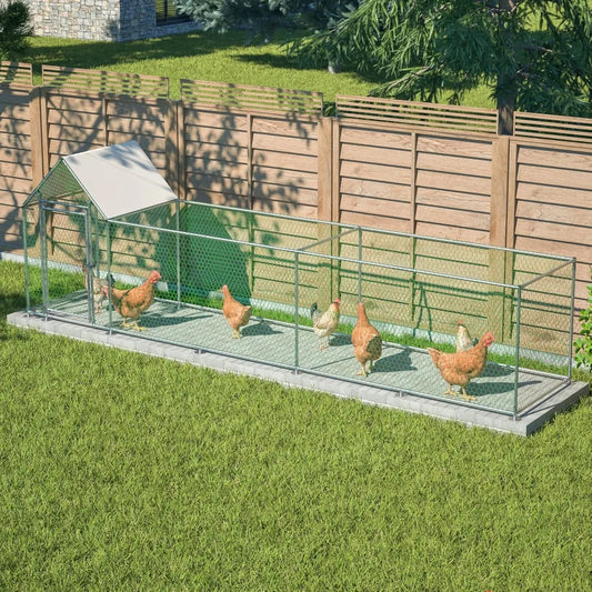 Metal Chicken Coop For 10 Chickens With Run And Wire Mesh