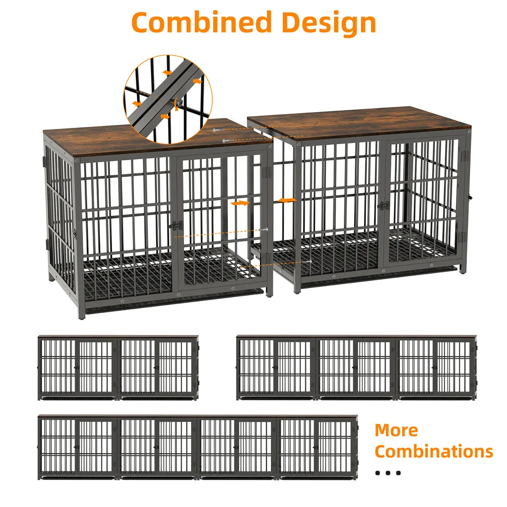 Large Wooden Dog Crate Indoor Furniture Style Elevated Pet Dog Cage Kennel End Table Lattice Playpen with 3 Doors