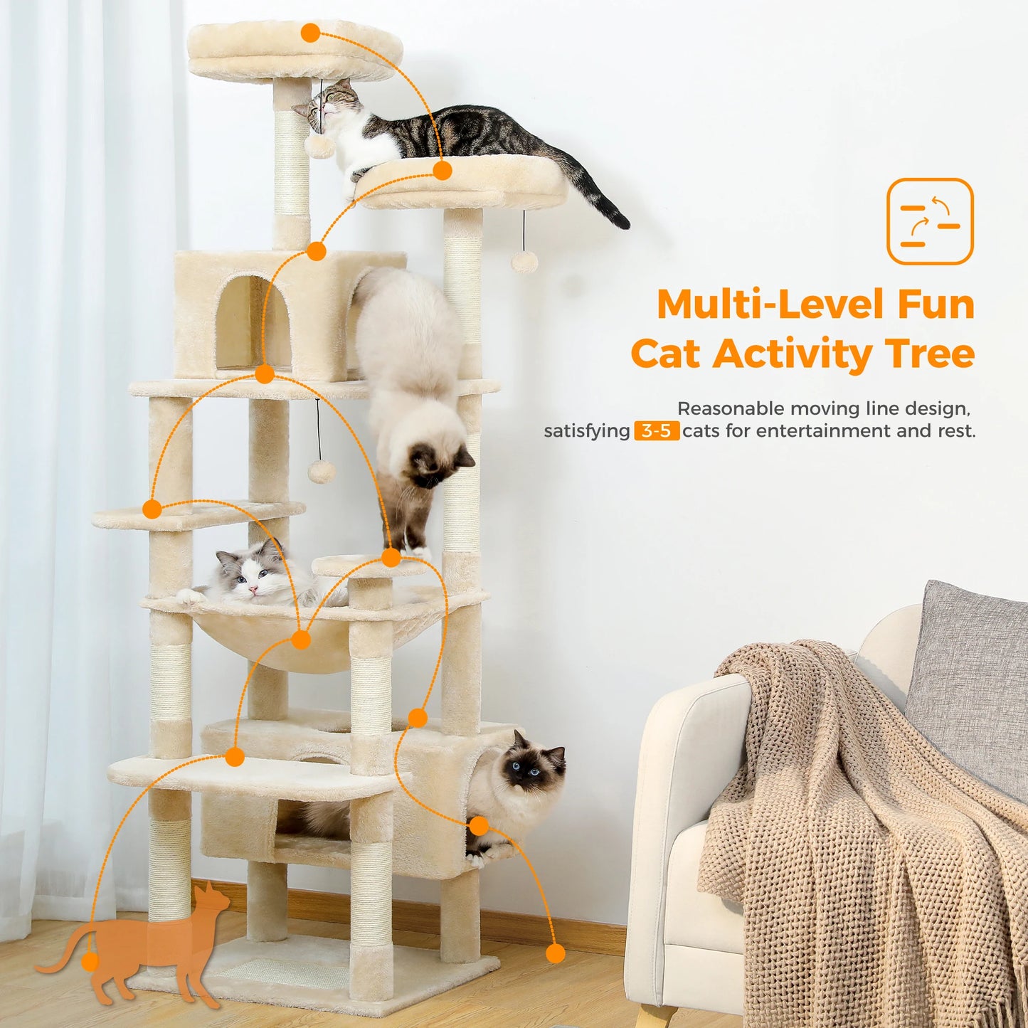 184cm Large Cat Tree For Indoor Cats With Scratching Posts