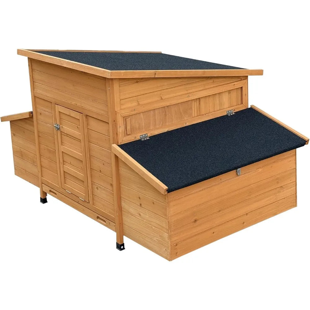 55 Inch Large Wooden Chicken Coop With 6 Nesting Boxes Outdoor Hen House Waterproof Roof