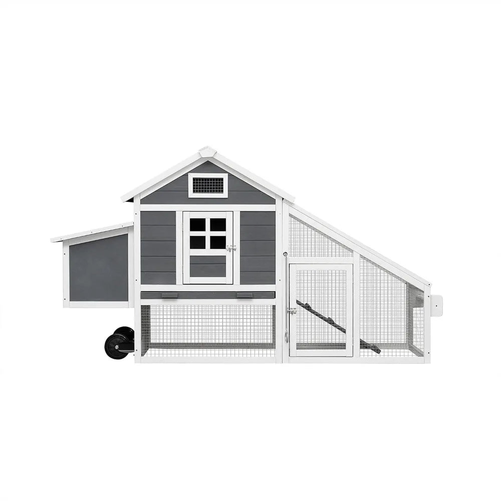 Henhouse 71” Movable Chicken Coop with Wheels for 4-6 Chickens Outdoor Coop with Run and Nesting Box Wooden Duck House