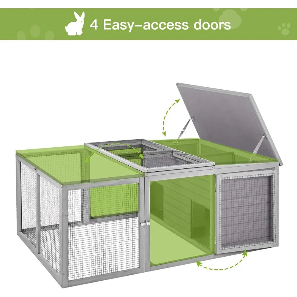 Rabbit Hutch Indoor, Bunny Cage Outdoor, Small Animal House with Large Run