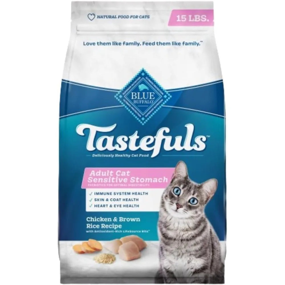 Tastefuls Natural Dry Food for Adult Cats Sensitive Stomach Chicken and Brown Rice Recipe 15 lb Bag