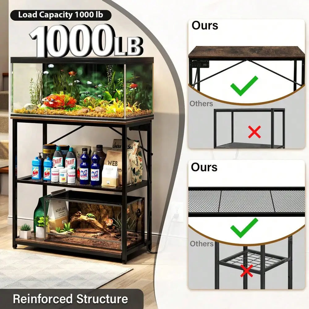 10 to 30 Gallon Adjustable Fish Tank Aquarium Stand with Charging Station