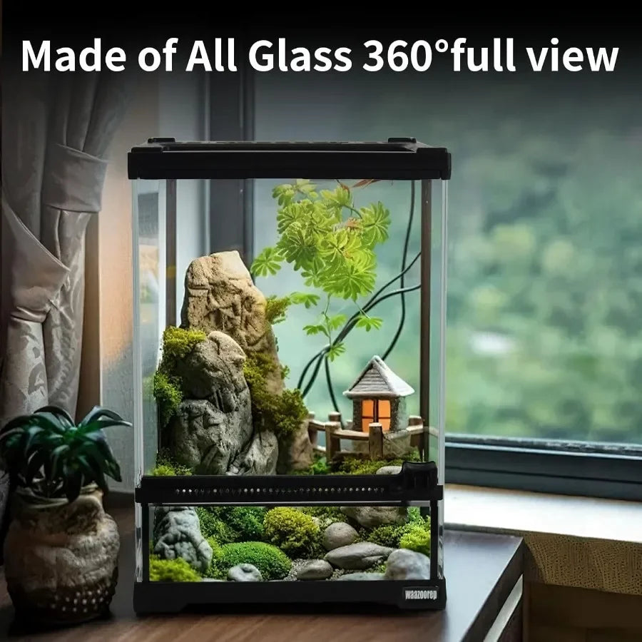 Mini Reptile Glass Terrarium Tank 8x8x12 Full View With Front Opening Door Enclosure Habitat For Leopard Gecko