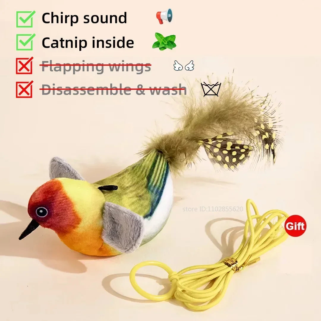 Bird-Shaped Cat Toy Interactive Toys Dog Rechargeable Chirping Flapping Bird Catnip Touch Activated Squeak Plush Toy Pet