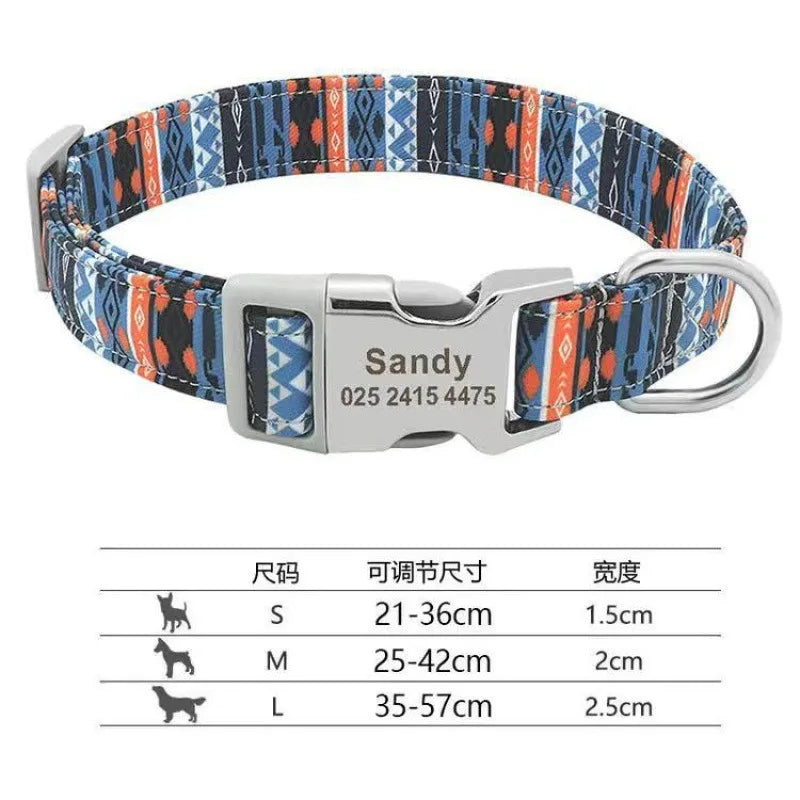 Engraved Dog Collar With Tag Semi Metal Buckle Medium Large