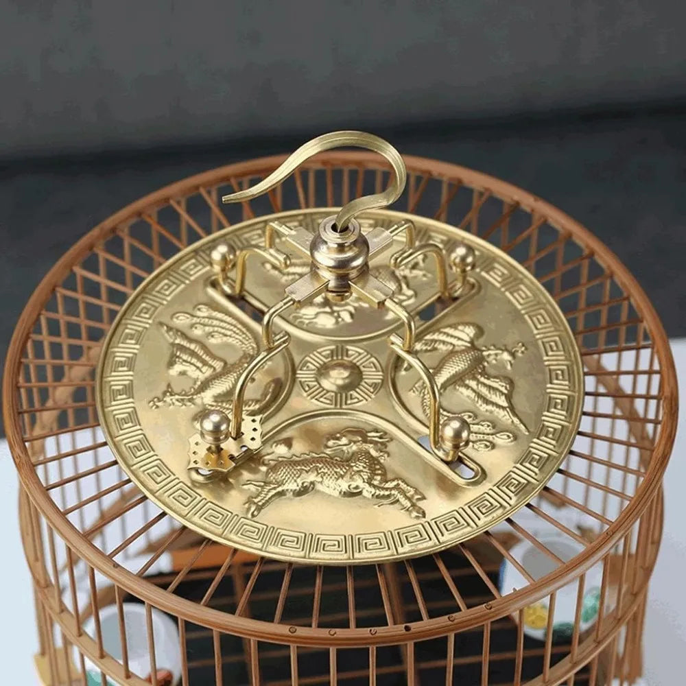 Bamboo Bird Cage Flight Cage Portable Retro Round Bird House Carrier With Rolling Stand
