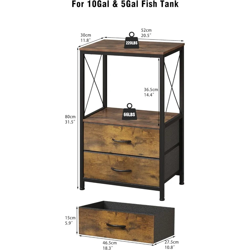 10 Gallon Aquarium Stand With 2 Tier Shelf And 2 Drawers Heavy Duty Metal Frame