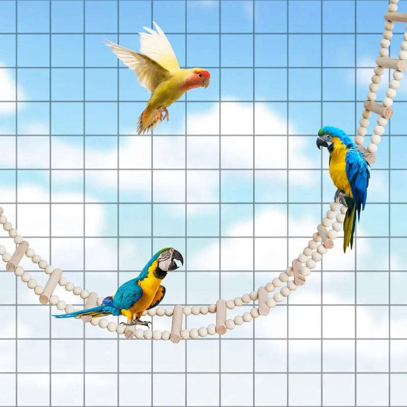 Wooden Bird And Hamster Ladder Bridge 28 Step Climbing Toy For Parrots Rats Squirrels Parakeets