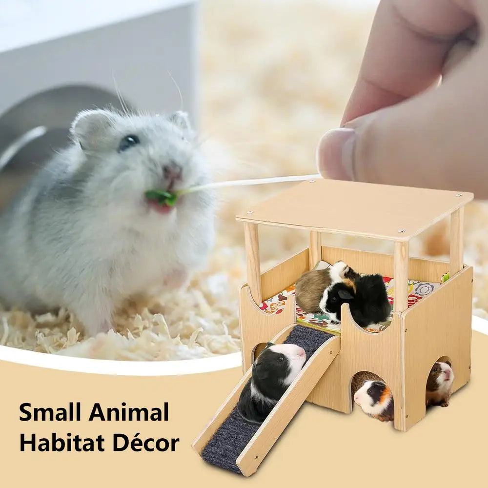 Chinchilla House Double-Layer Wooden Hamster Playground Shelter With Ladder