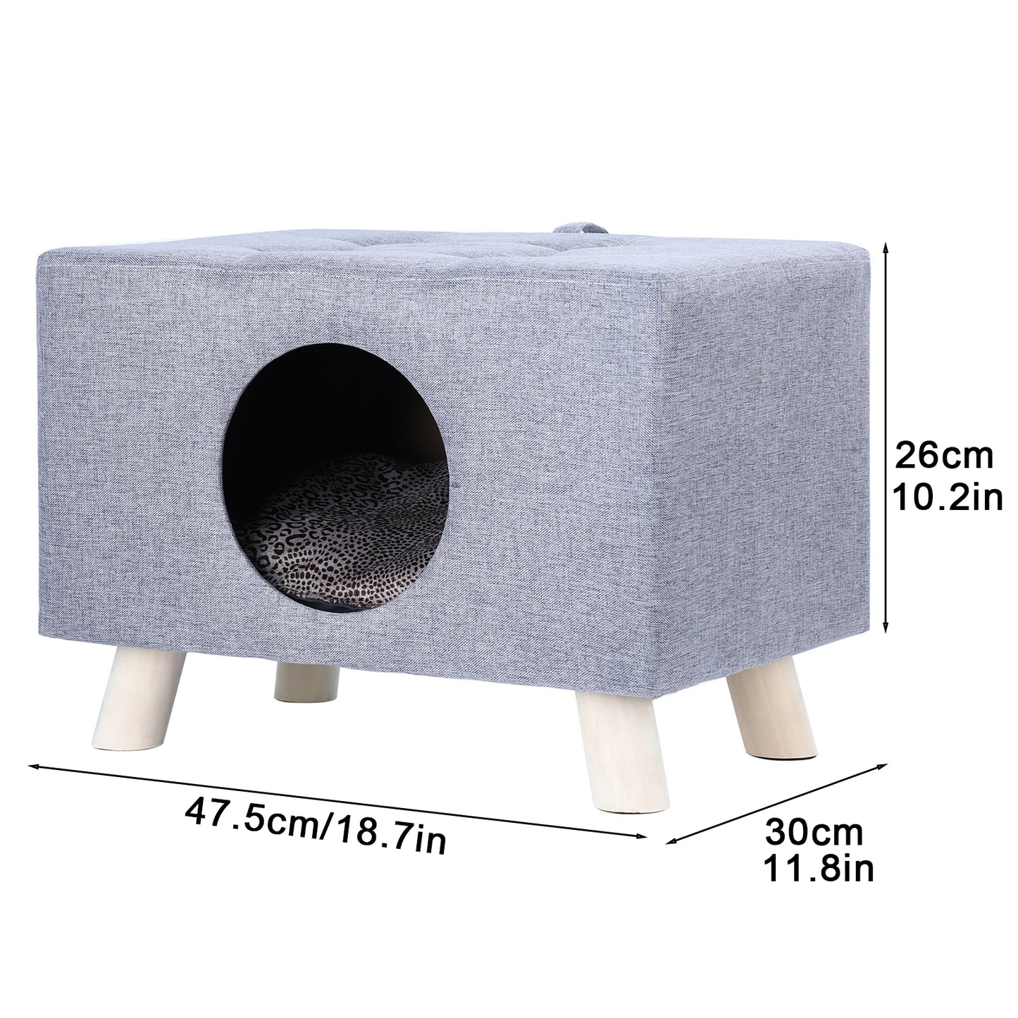 Wooden Cat House Cube With Mat And Cushion Bed For Cats