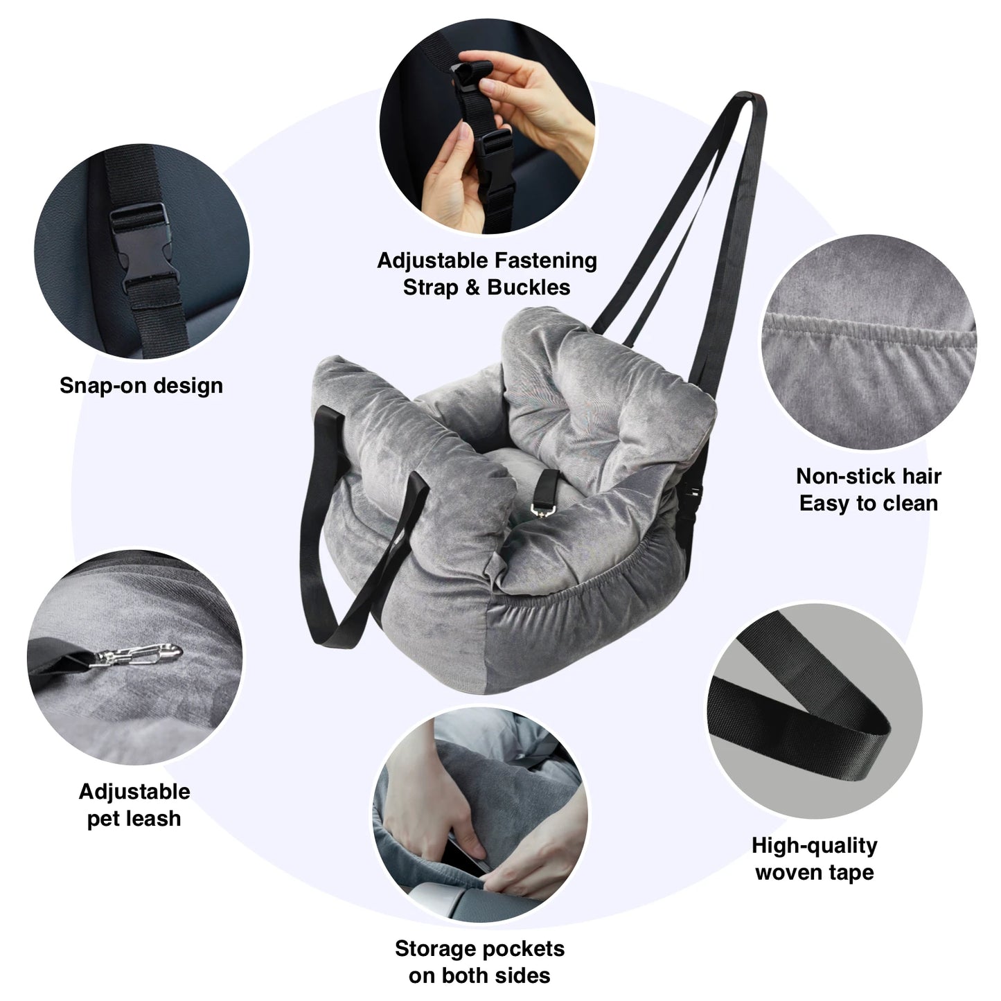 2 In 1 Dog Car Seat Carrier Bag Travel Detachable Handles
