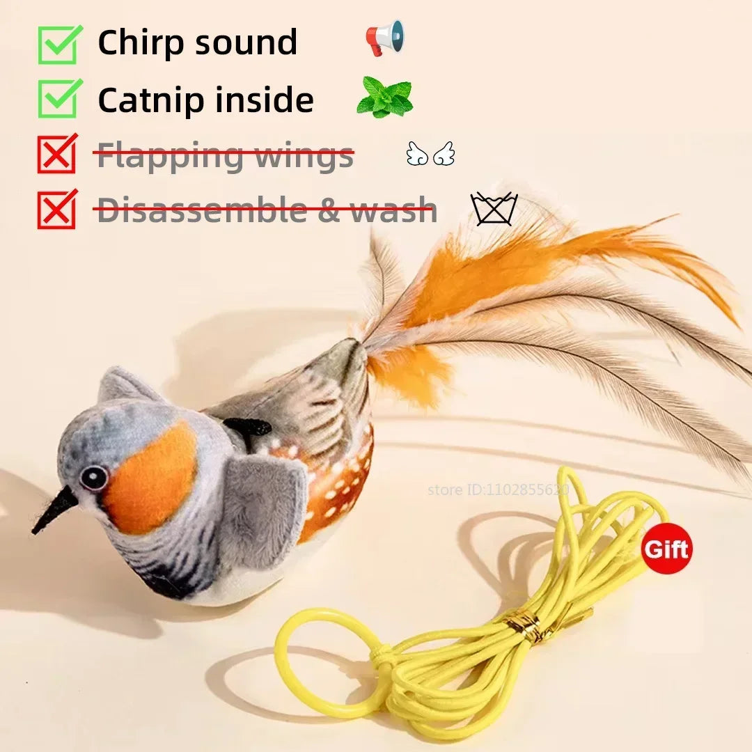 Bird-Shaped Cat Toy Interactive Toys Dog Rechargeable Chirping Flapping Bird Catnip Touch Activated Squeak Plush Toy Pet