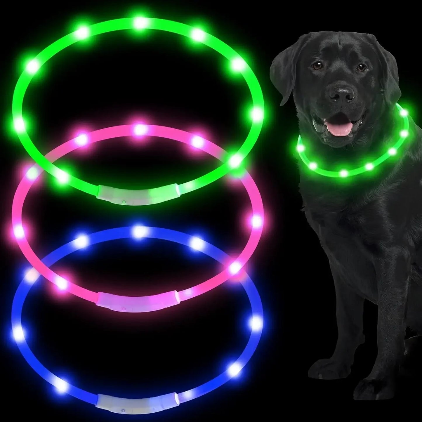 Silicone LED Dog Collar USB Rechargeable Flashing 3 Modes
